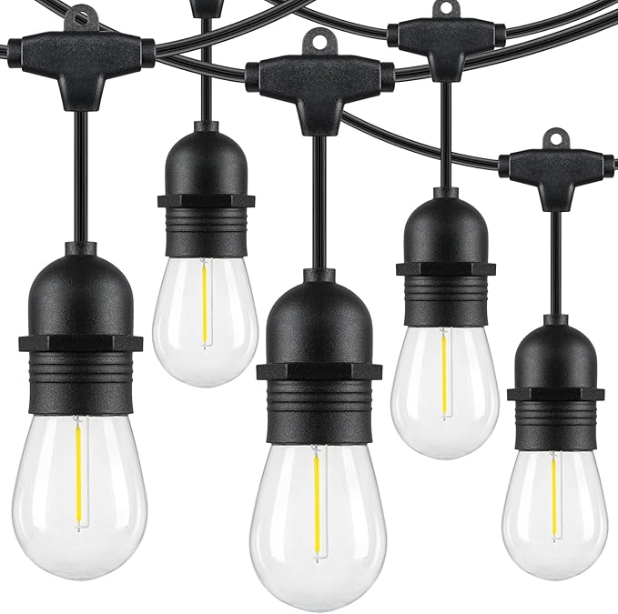 String Lights 48FT Outdoor Patio, 15 Sockets, Daylight White
