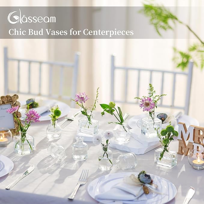 Glasseam Mini Bud Vases in Bulk 40: Clear Small Flower Vases for Centerpieces Cute Tiny Glass Vase for Flowers Modern Decorative Wedding Table Centerpiece for Dining Room Decor