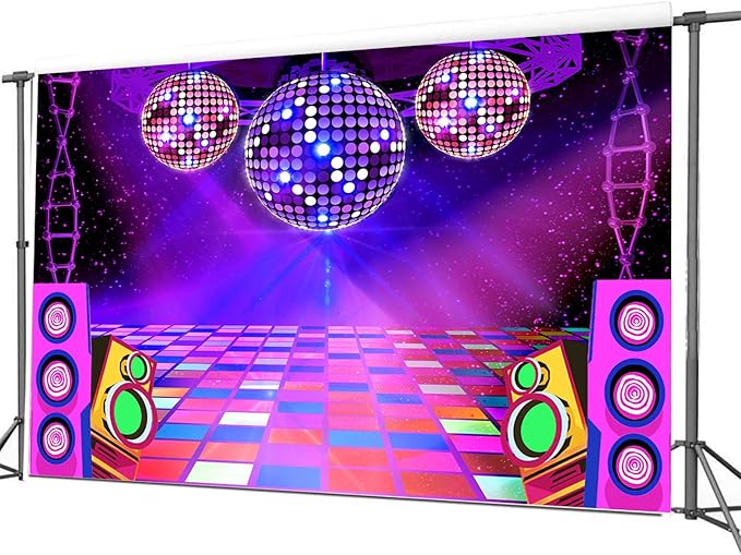 Dance Party Backdrop Retro 80s 90s Theme Stage Dance Ball Music Birthday Party Decoration DJ Photography Background 8 x 6 ft for Baby Shower Picture Photo Shoot Polyester Fabric, Red