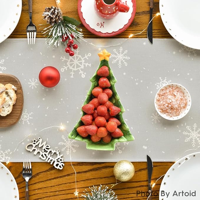Artoid Mode Grey Snowman Snowflake Let it Snow 2PCS Christmas Table Runner, Seasonal Winter Kitchen Dining Table Decor for Home Party 13x72 Inch