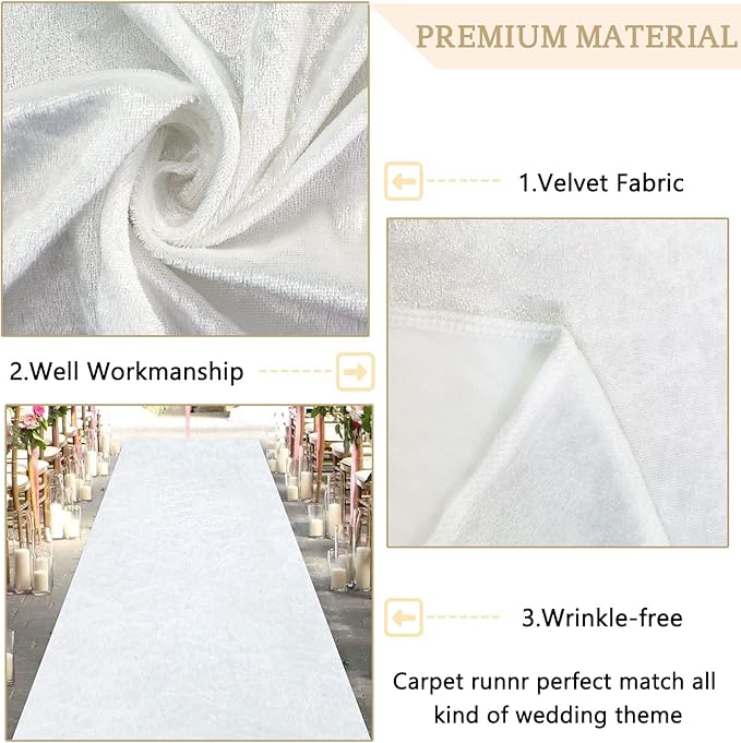 Aisle Runner White Velvet 4 ft x 25 ft with Carpet Tape