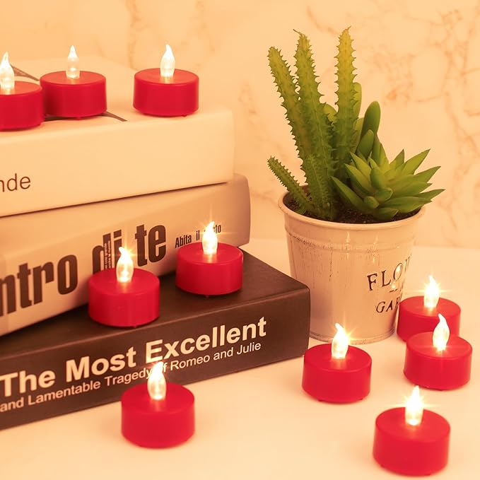 LED Tea Lights Candles-100PACK Red Flameless Candles Realistic and Bright Flickering Long Lasting 200Hours for Holiday Celebration,Home Decoration