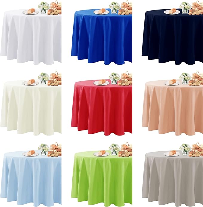 Tablecloths 2 Pack White Waterproof Polyester in Round and Square Shapes