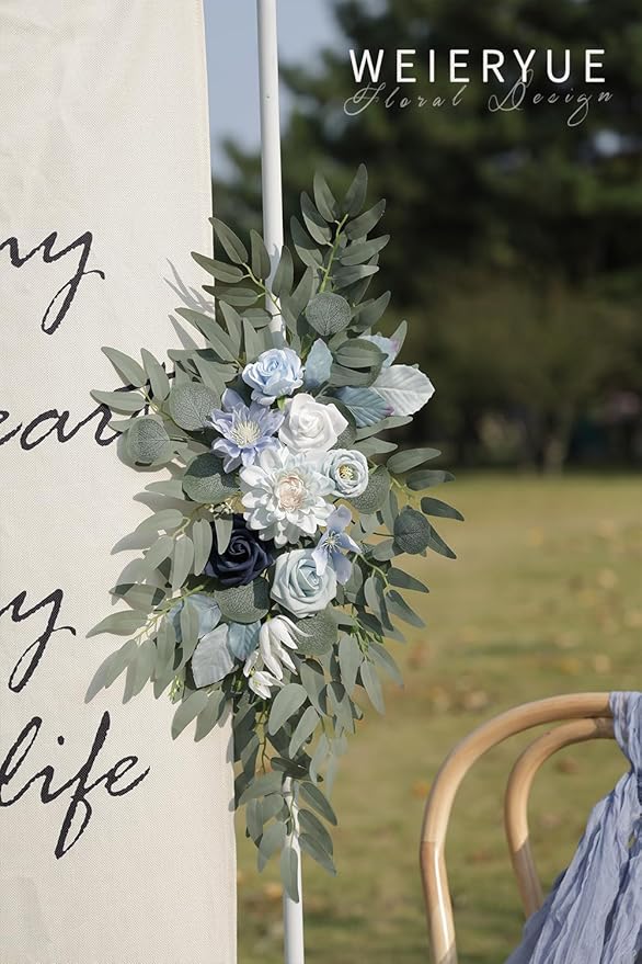 Artificial Flowers Wedding Arch Swags, Blue Silk Floral Kit, Pack of 2