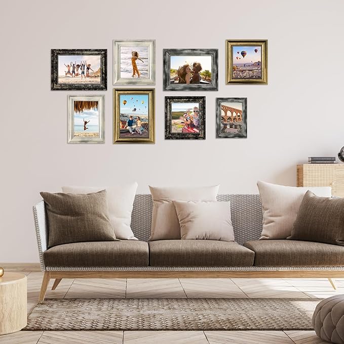 4x6 Picture Frames Set of 4 Vintage Photo Frame, Rustic Retro Photo Frame with Real Glass,Decorative Art Wall Mount and Tabletop Display Family Friends Wedding Gift