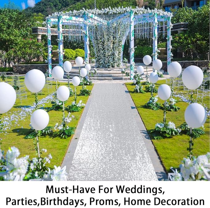 Aisle Runner in Silver Glitter, 2 x 15 Feet, Machine Washable