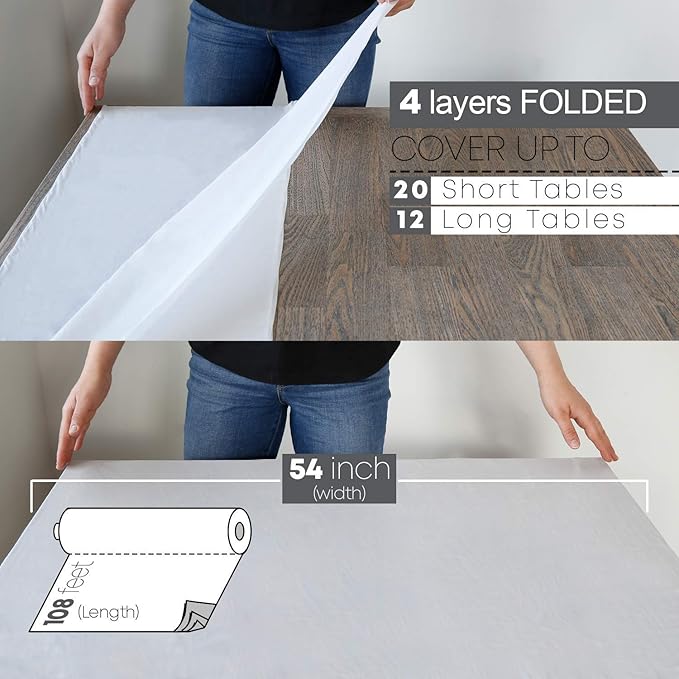 Plastic Table Cover Roll, 54-Inch Wide, White, Slide Cutter
