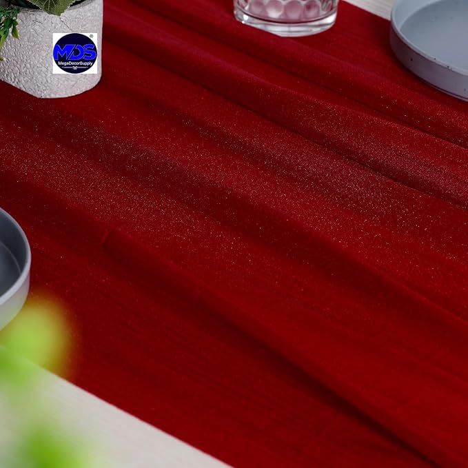 MDS Halloween Chiffon Table Runner - 20 Pack, 29 x 170 Inches, 14ft Each - Sheer Spooky Table Runners for Haunted House Parties, Trick-or-Treat Tables, Witchy Décor, Wedding & Events - Apple red