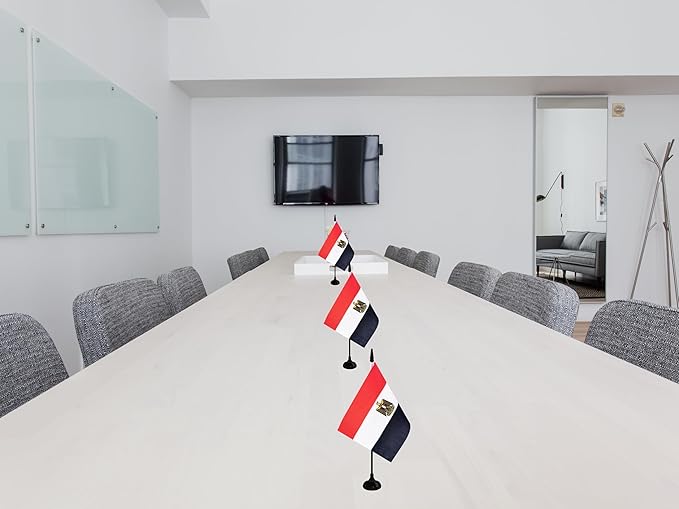 Egypt Desk Flag, 12 Pack Egyptian Table Office Flag with Black Solid Pole and Stand Base, International Country Flag, Festival Celebration, Classroom Meeting Desktop Decor (Egypt)