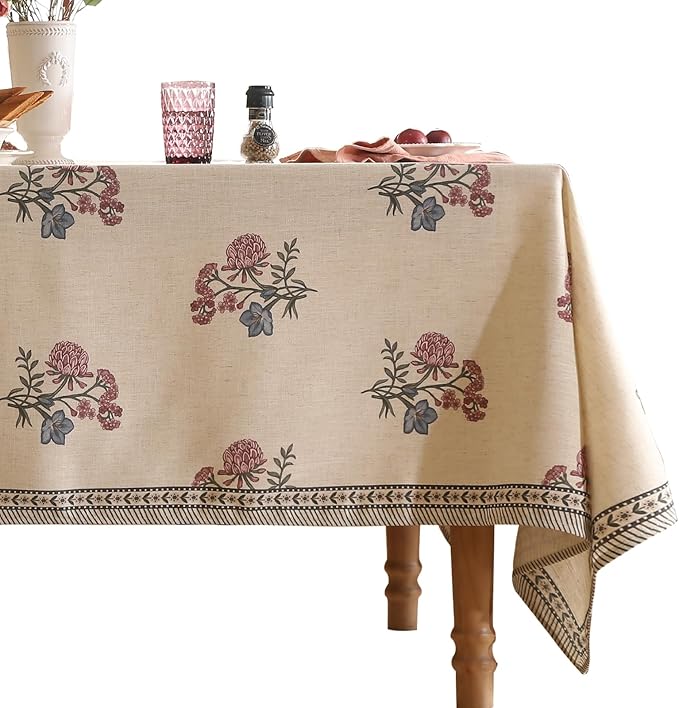 Rectangular Tablecloth 67 x 118 Inch Linen Blend Floral Design