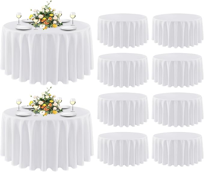 Round Polyester Tablecloths, 10 Pack, 90 Inch White