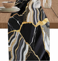 Geometric Black Marble Cotton Linen Table Runner for Dining Kitchen, Wedding Outdoor Party Tablerunners Decoration, Farm Marble Liquid Ripple Abstract Dresser Scarf Coffee Tablecloth Runners 13''x60''