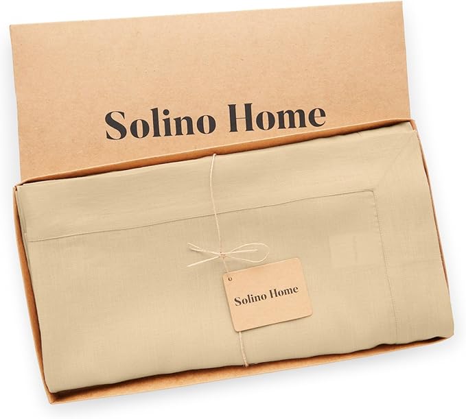 Solino Home Beige Linen Tablecloth 60 x 90 Inch - 100% Pure Linen Table Cloth for Rectangle Tables - Fete, Machine Washable Tablecloth for Fall, Autumn, Thanksgiving, Christmas