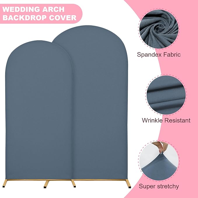 6.6FT Wedding Arch Covers Arch Backdrop Cover Arch Stand Covers Set Arch Cover Spandex Fabric Stretchy Backdrop for Wedding Birthday Party Decoration Baby Shower (Dusty Blue)