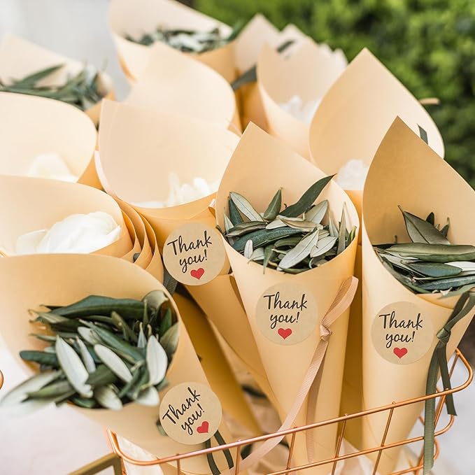PATIKIL Dried Flower Confetti Cones, 30Pcs Paper Tapers Cone Holder with Dried Rose Petals / Sticker for Wedding Party Engagement Birthday DIY Decoration, Red