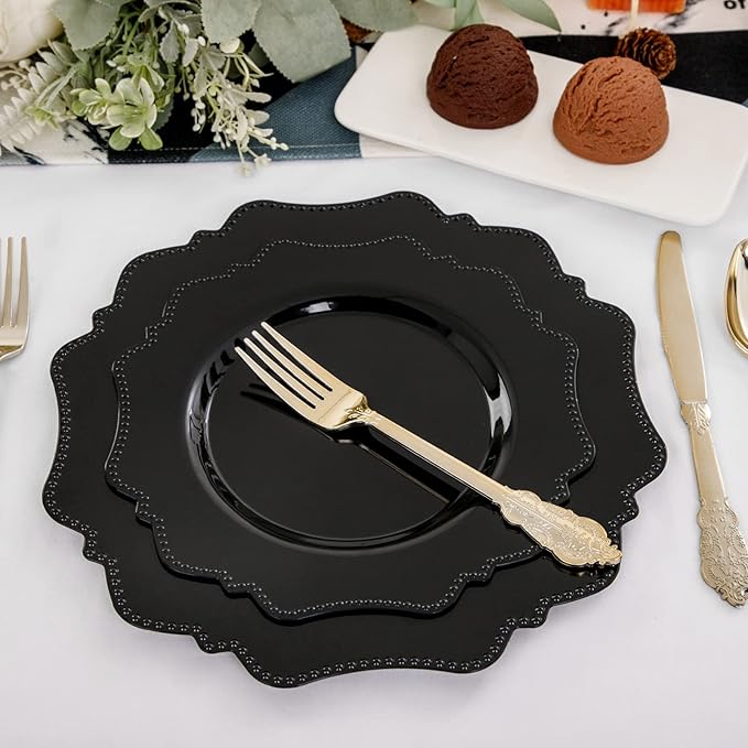 Dinner Plates, 9.5 Inch Black Disposable Plastic, Pack of 100