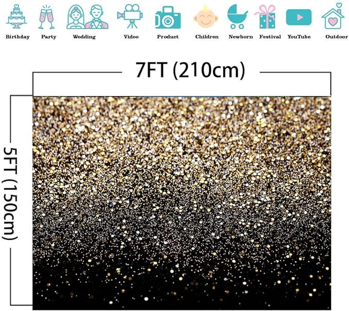 SJOLOON Black and Gold Backdrop Gold Spots Backdrop Vinyl Photography Backdrop Vintage Background for Family Birthday Party Newborn Studio Props 11547(7x5FT)
