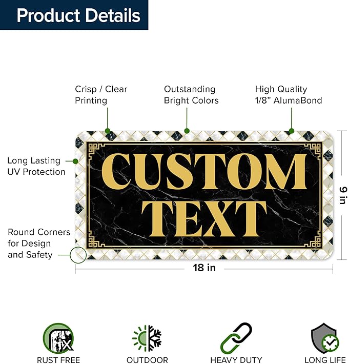 Custom Sign, Custom Street Sign, 11 Font Colors, 13 Font Styles, 4 Hole Options, 22 Sizes, 9x18 Inches, Rust Free DiBound, Fade Resistant, Made in USA by My Sign Center (Marble Tile)