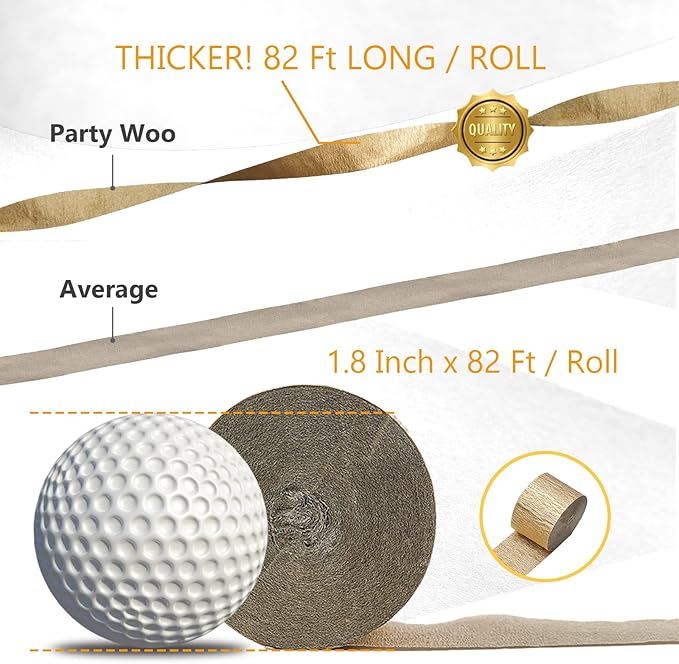 PartyWoo Crepe Paper Streamers 4 Rolls 328ft, Pack of Black and Gold Crepe Paper for Party, Wedding, Birthday, New Year's Eve Decorations (1.8 Inch x 82 Ft/Roll)