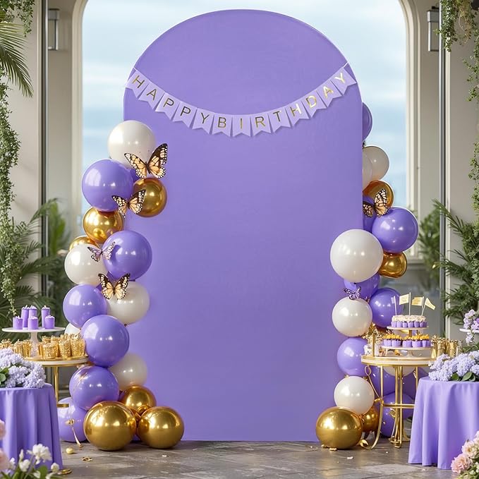 6.6FT Lavender Arch Backdrop Cover - Polyester Fitted Wedding Arch Stand Covers Round Top Chiara Arch Backdrop Cover for Birthday Party Banquet Photo Background Decoration
