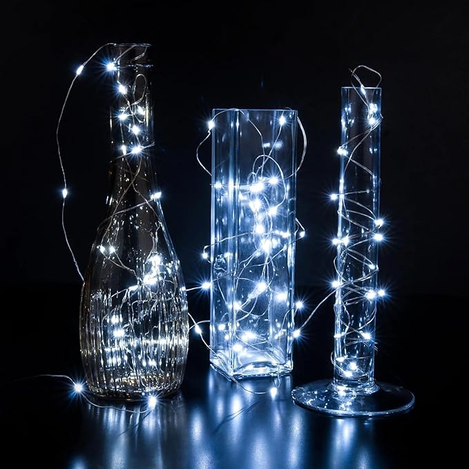 12 Pack White Fairy Lights 7Ft 20 LED Twinkle String Lights 3 Modes Battery Operated Waterproof Firefly Starry for Mason Jar Party Wedding Christmas Valentines Day Table Centerpieces,Cold White