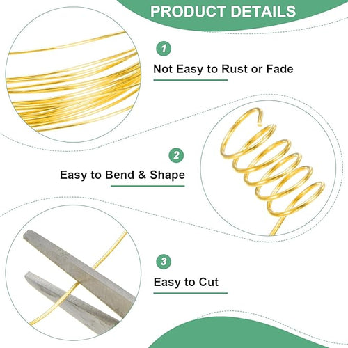 0.8 mm/20 Gauge Copper Wire for Jewelry Making, 7.5FT Copper Beading Craft Wire for Jewelry/Weaving/DIY Crafting/Planting, Color-Retaining [2.3 M, Gold Tone]