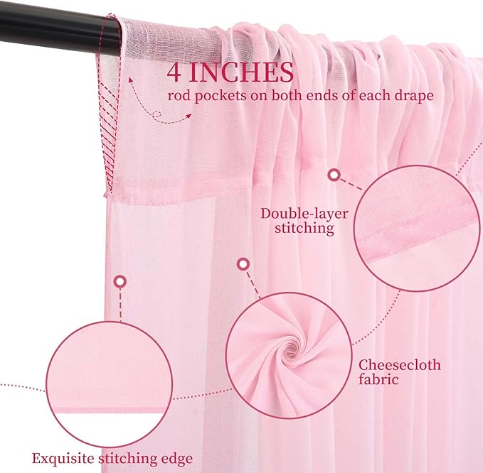 6 Panels Pink Ceiling Drapes for Wedding 5ftx10ft Ceiling Drapes Wedding Arch Draping Fabric Cheesecloth Sheer Curtain Romantic Ceiling Decorations for Weddings Party Banquet Ceremony Stage