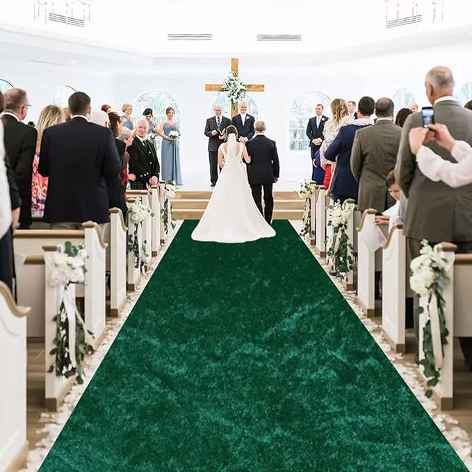 Aisle Runners Emerald Green Velvet, 4 ft x 25 ft, Indoor and Outdoor Use