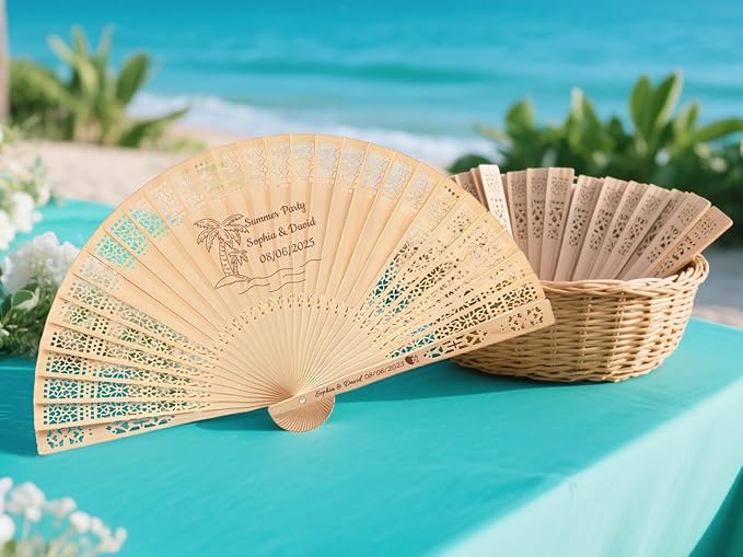 30Pcs Personalized Folding Hand Fans Custom Engraved Summer Wedding Fans,Personalized Wooden Fans Party Favor Bridal Shower Gifts for Guests