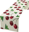 Red Cherry Table Runner Watercolor Tropical Fruit Spring Summer Wild Berry Dinner Runner for Girl Baby Party Holiday Home Kitchen Dining Table Decor 13x36