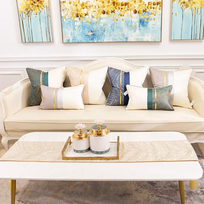 Avigers 12 x 108 Inch Decorative Luxury Abstract Striped Beige Table Runners with Tassels for Home Living Room Bedroom Art Decor Wedding