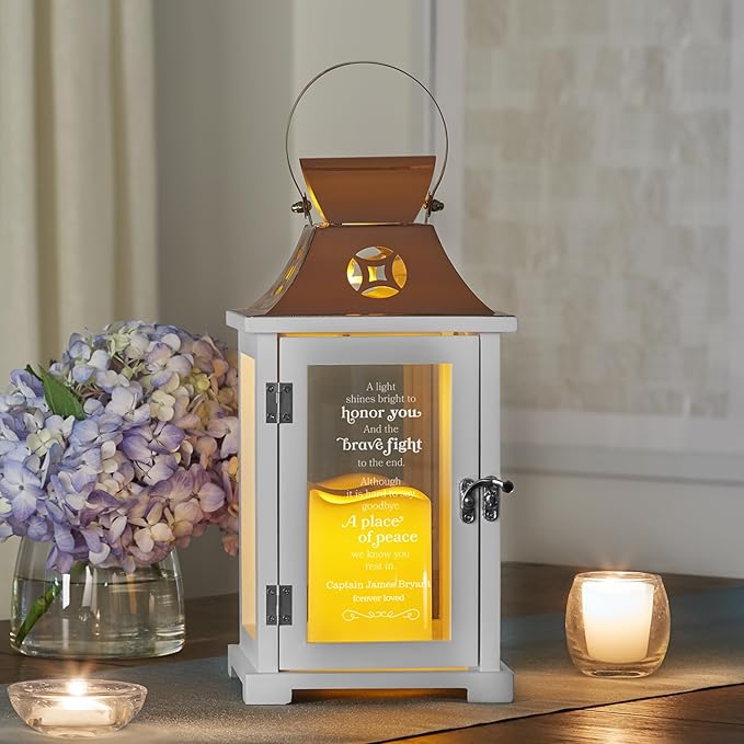 Decorative Candle Lantern, Wood and Stainless Steel, Copper Finish, 13.5 Inch