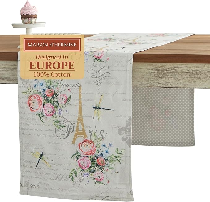 Maison d' Hermine Table Runner 100% Cotton Double Layer Table Runners 108 inches Long Decorative for Home Kitchen Dining Party Wedding Bridal Shower Spring Summer (Champ De Mars, 14.50" x 108")