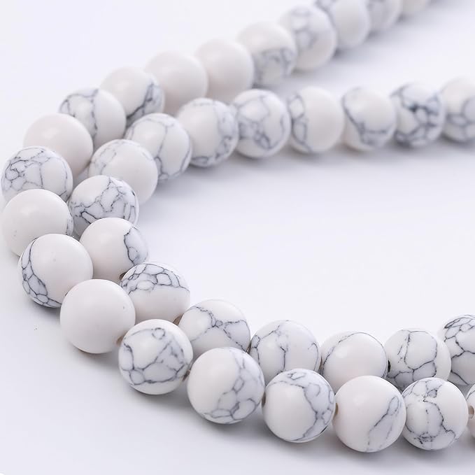 Natural White Turquoise Stone Beads Gemstone Round Crystal Energy Jade Beads Stone Beads for Jewelry Making DIY Bracelet Necklace Jewelry Making 1 Strand 15.5inch 45PCS 8MM