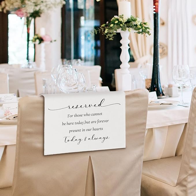 In Loving Memory Wedding Sign, Reserved Memorial Signs Pew Cloths Seating Placeholder for Chairs, Wedding Decorations for Reception Celebrations Event (today & always, 1 Pc)