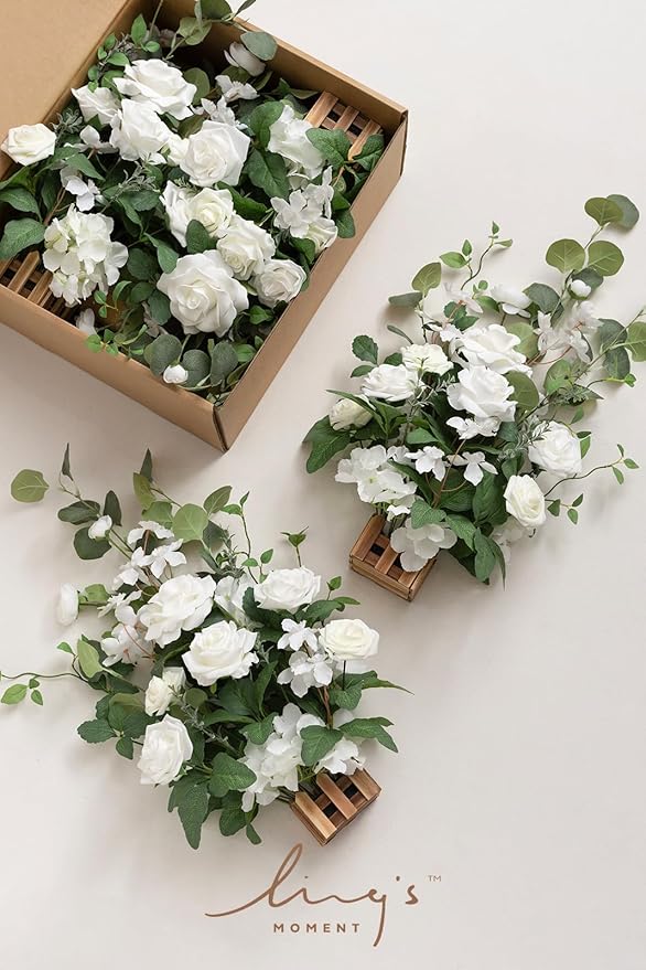 Artificial Flower Arrangements 4 Pack, 17.5 Inch White and Sage Wedding Decor