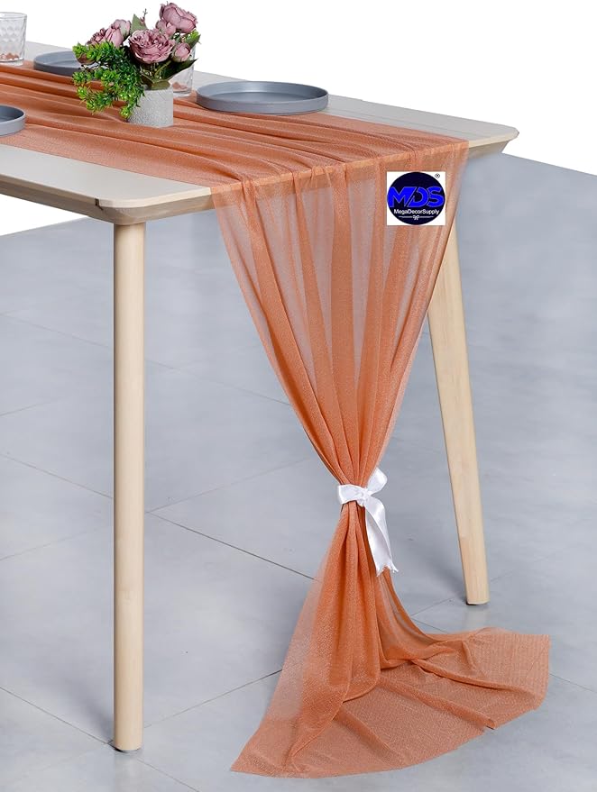 MDS Halloween Chiffon Table Runner - 15 Pack, 29 x 170 Inches, 14ft Each - Sheer Spooky Table Runners for Haunted House Parties, Trick-or-Treat Tables, Witchy Décor, Wedding & Events - Coral Peach