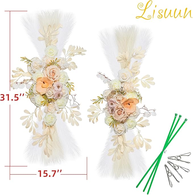 Artificial Wedding Arch Flowers, Pampas Grass Silk Swag in Beige and Champagne