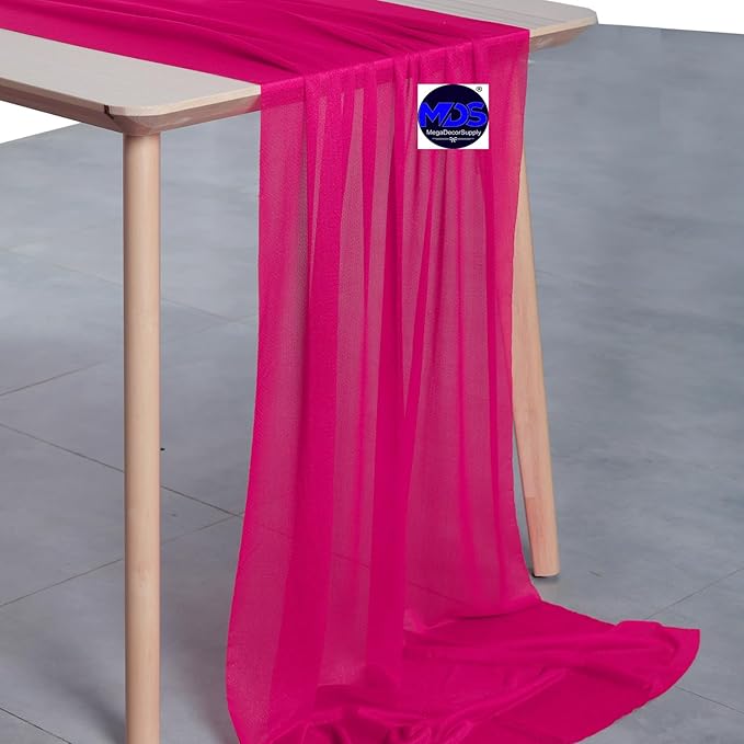 MDS Halloween Chiffon Table Runner - 5 Pack, 29 x 120 Inches, 10ft Each - Sheer Spooky Table Runners for Haunted House Parties, Trick-or-Treat Tables, Witchy Décor, Wedding & Events - Hot Pink