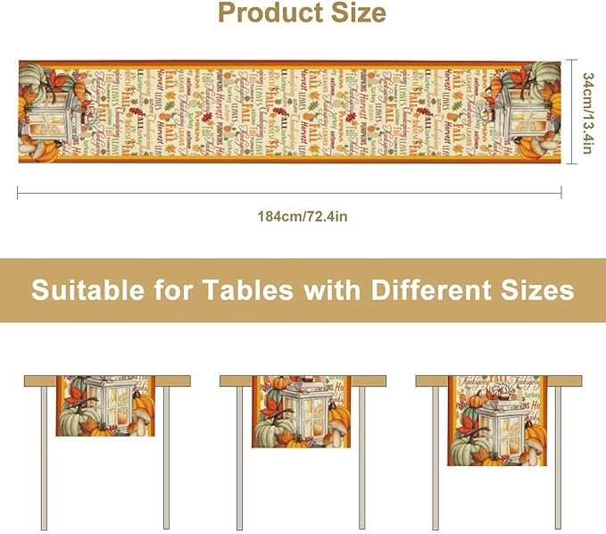 Autumn Table Runner,Farmhouse Leaves Pumpkin Thanksgiving Table Cloth for Kitchen Dining Table Decoration Home Party Decor 13x70 Inch