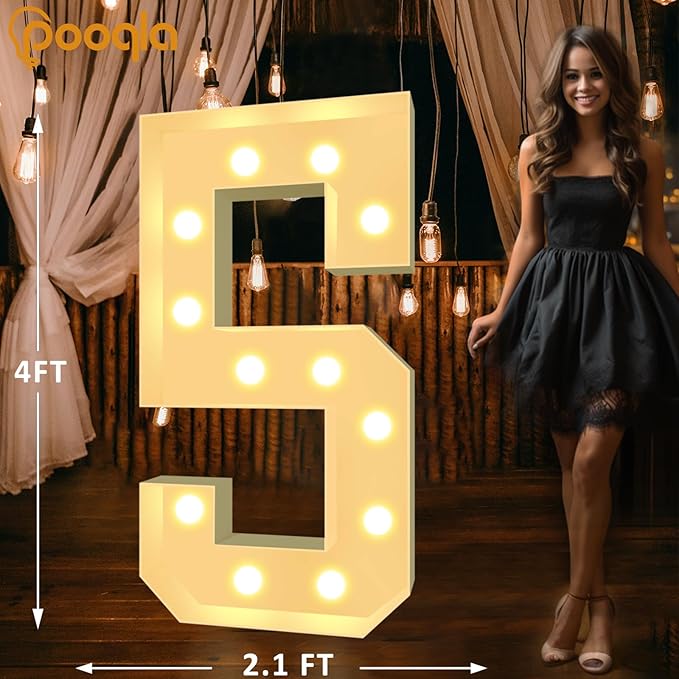 Marquee Number Decoration 5, 4 FT Mosaic LED Light Up Sign