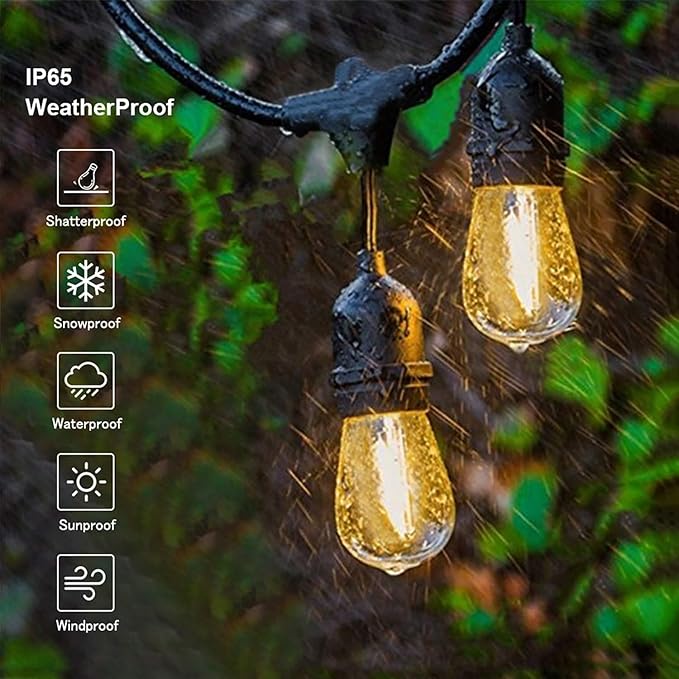 String Lights 105 FT Warm White Patio Bulbs, IP65 Waterproof