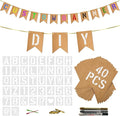 40 PCS Banner Customizable DIY Banners Kit - Blank Flags with Alphabet Templates Markers Ribbon for Personalized Party Decor Birthday Wedding Baby Shower