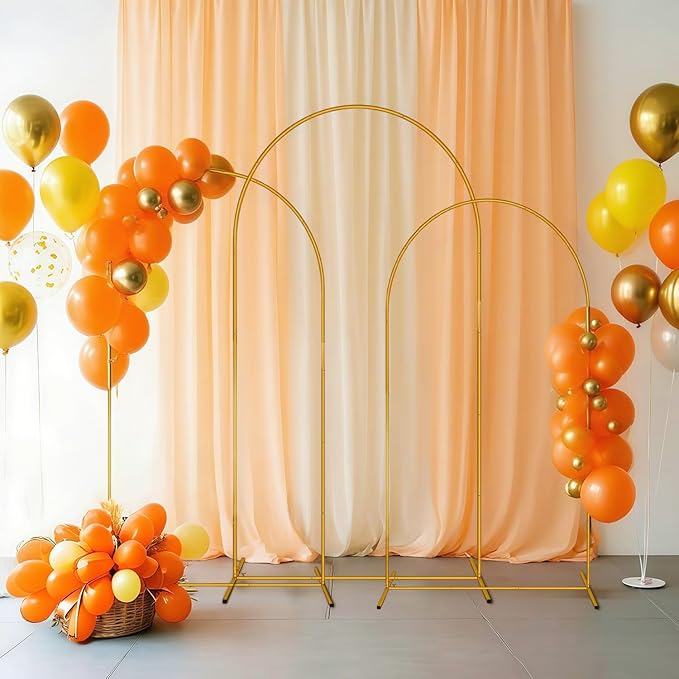 Arch Backdrop Stand: 7.2 FT Gold Metal Frame with Round Tubes