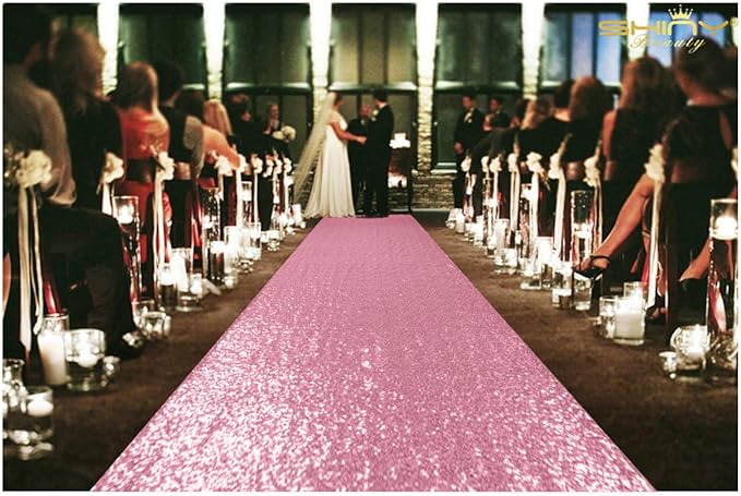 Aisle Runner 2 x 15 ft Pink Gold Sequin Mesh, Seamless