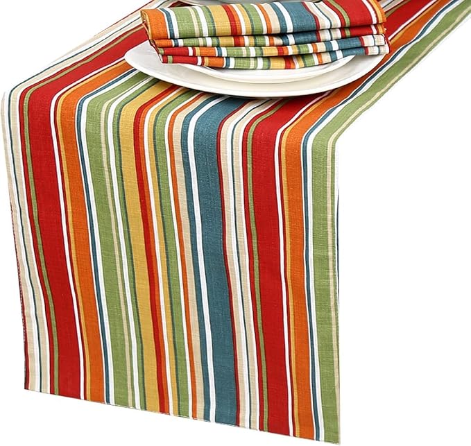 Ruvanti 100% Cotton Table Runner 48 Inches Long, Non-Slip, Stain Resistant, Washable & Reusable Table Runners Perfect for Wedding, Parties, Christmas, Holiday, in-Door use - Multi Stripe