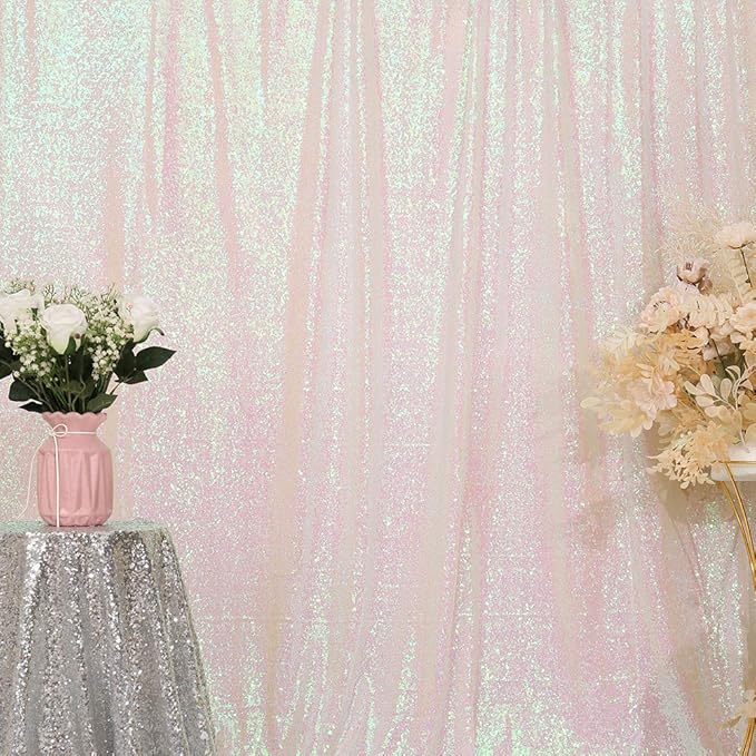 Eternal Beauty White Iridescent Sequin Backdrop, 4x7 Ft Glitter Background Curtains for Shimmer Photography Party Wedding Birthday Back Drop Decor