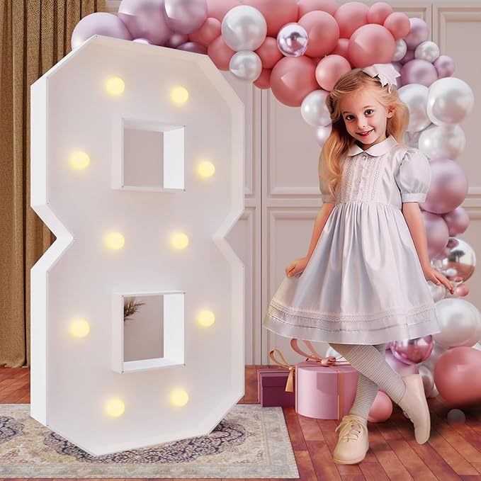 Marquee Number Sign 8, 4 ft Light Up Foam Board for Birthday Parties