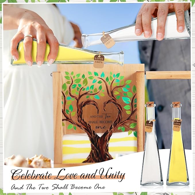 Wedding Sand Ceremony Vases Set with Wooden Shadow Box, White and Yellow Sand
