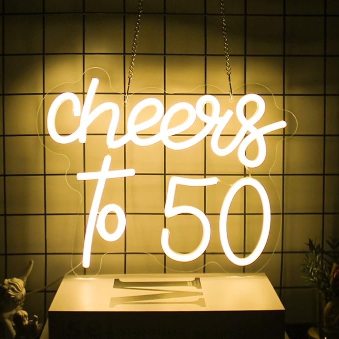 Lighted Neon Sign 50th Birthday Warm White Acrylic Wall Decor